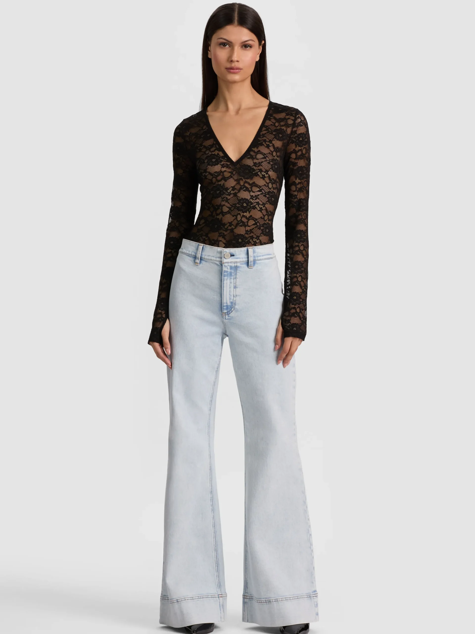 Alice and Olivia BODYSUITS*TEAGAN LACE BODYSUIT LATTE