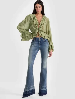 Alice and Olivia BLOUSES*TENNEY CROPPED BLOUSE MYSTIC GARDEN ENGLISH ROSE