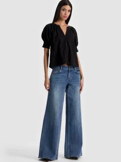 Alice and Olivia BLOUSES*THALIA BUTTON DOWN BLOUSE GREY MINERAL