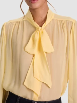 Alice and Olivia BLOUSES*THAYER TIE NECK BLOUSE TWISTING VINES OFF WHITE