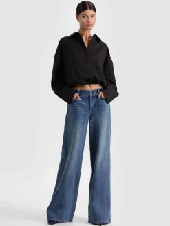 Alice and Olivia CROP TOPS*TOBIE CINCHED BUTTON DOWN GREY MINERAL