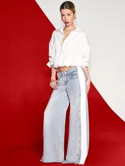 Alice and Olivia CROP TOPS*TOBIE CINCHED BUTTON DOWN BLACK