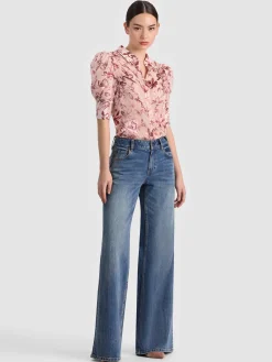 Alice and Olivia BLOUSES*WILLA PUFF SLEEVE BLOUSE GREY MINERAL